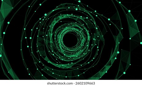 Abstract wireframe circular tunnel. Vector blue wormhole. 3D portal grid. Futuristic fantasy funnel.