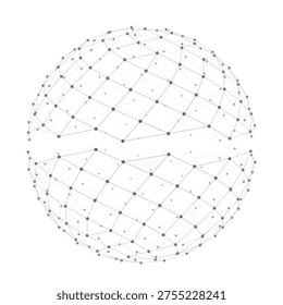 Abstract wireframe dome sphere built from plexus lines and connected nodes, isolated on white background.