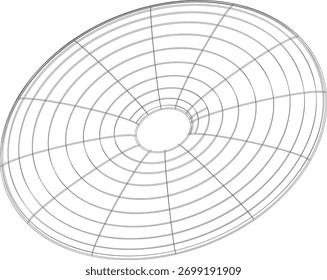 Abstract wireframe ellipse with concentric circles and radial lines forming a geometric pattern