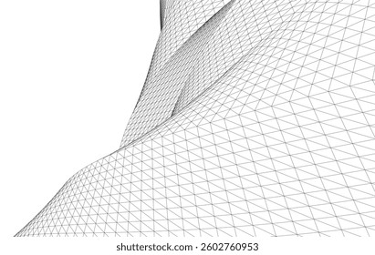 Abstract Wireframe Flow - Dynamic Curved Mesh Lines - Vector Illustration