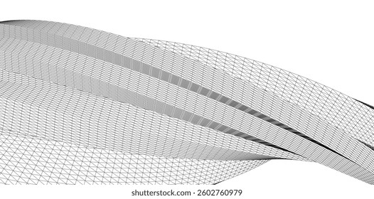 Abstract Wireframe Flow - Dynamic Curved Mesh Lines - Vector Illustration