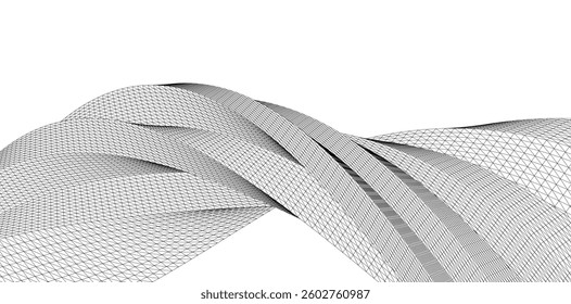 Abstract Wireframe Flow - Dynamic Curved Mesh Lines - Vector Illustration