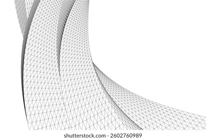 Abstract Wireframe Flow - Dynamic Curved Mesh Lines - Vector Illustration