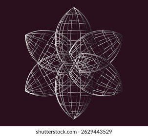 Abstract Wireframe Flower Geometric Petals Vector Design on Dark