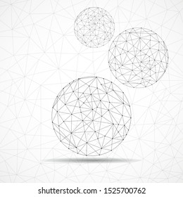Abstract wireframe globes, network connections with dots and lines