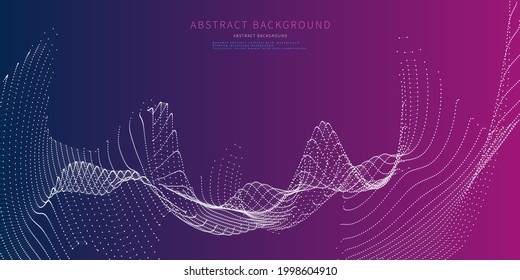 Abstract wireframe grid on color background.  Futuristic surface concept. Vector banner with dots and lines combination.