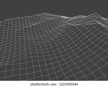 Abstract wireframe landscape background. 3d vector illustration.