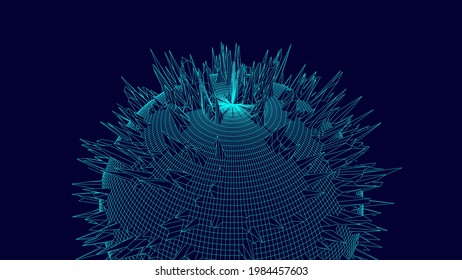Abstract wireframe landscape, digital background. 3d vector technology grid. Vector illustration.