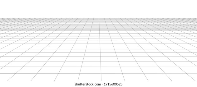 Abstract wireframe landscape. Vector perspective grid on white background. 3d vector illustration.