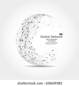 Abstract Wireframe mesh polygonal element. Global network connected dots and lines. Geometric Modern Technology Concept. Social Network Concept. Vector illustration