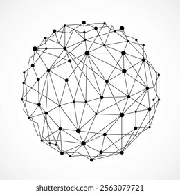Abstract wireframe mesh sphere with dot and lines, network connections. Polygonal geometric element