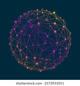 Abstract wireframe mesh sphere with dot and lines, network connections. Polygonal geometric element