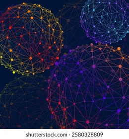 Abstract wireframe mesh spheres with dot and lines, network connections. Polygonal geometric element