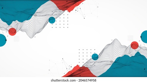 Abstract wireframe mountain background. Modern science or technology art elements. Surface illustration. Vector.