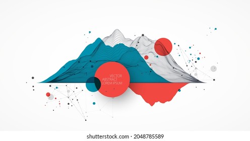 Abstract wireframe mountain background. Modern science or technology art elements. Surface illustration. Vector.