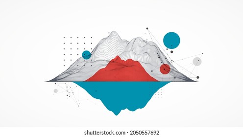 Abstract wireframe mountain background. Modern science or technology art elements. Surface illustration. Vector.