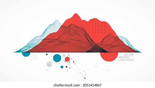 Abstract wireframe mountain background. Modern science or technology art elements. Surface illustration. Vector.