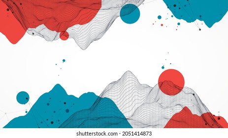 Abstract wireframe mountain background. Modern science or technology art elements. Surface illustration. Vector.