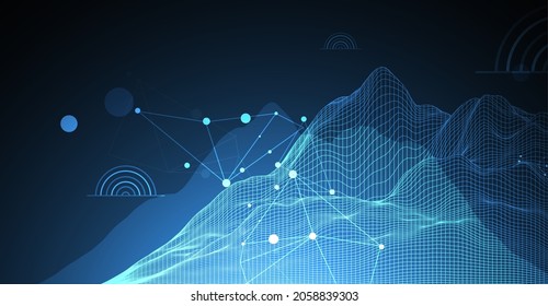 Abstract wireframe mountain background. Modern science or technology art elements. Surface illustration. Vector.