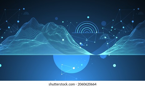 Resumen del fondo de montaña del alambre. Elementos artísticos modernos de ciencia o tecnología. Ilustración superficial. Vector.