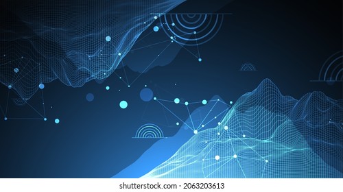 Abstract wireframe mountain background. Modern science or technology art elements. Surface illustration. Vector.