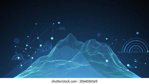 Abstrakter Wireframe-Berg-Hintergrund. Moderne Kunstelemente aus Wissenschaft oder Technik. Oberflächengrafik. Vektorgrafik.