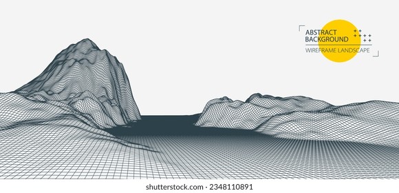 Abstrakter Wireframe-Berg-Hintergrund. Moderne Kunstelemente aus Wissenschaft oder Technik. Oberflächengrafik.