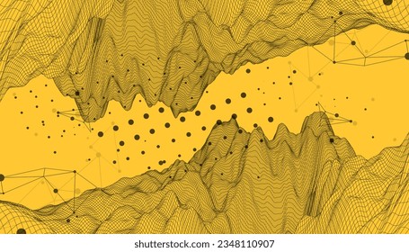 Abstract wireframe mountain background. Modern science or technology art elements. Surface illustration.