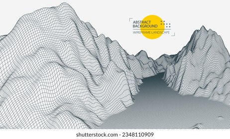 Resumen del fondo de montaña del alambre. Elementos artísticos modernos de ciencia o tecnología. Ilustración superficial.