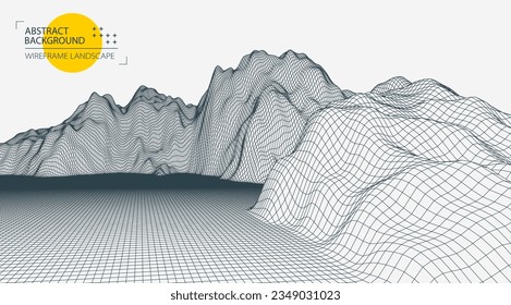 Resumen del fondo de montaña del alambre. Elementos artísticos modernos de ciencia o tecnología. Ilustración superficial.