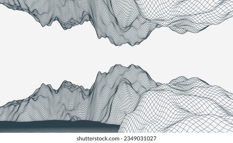 Resumen del fondo de montaña del alambre. Elementos artísticos modernos de ciencia o tecnología. Ilustración superficial.
