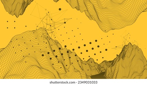 Abstract wireframe mountain background. Modern science or technology art elements. Surface illustration.