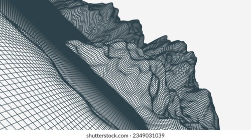 Abstract wireframe mountain background. Modern science or technology art elements. Surface illustration.