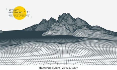 Resumen del fondo de montaña del alambre. Elementos artísticos modernos de ciencia o tecnología. Ilustración superficial.
