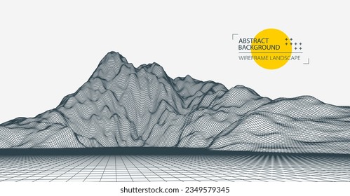 Abstract wireframe mountain background. Modern science or technology art elements. Surface illustration.