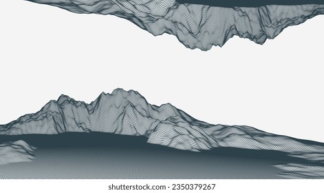 Abstract wireframe mountain background. Modern science or technology art elements. Surface illustration.