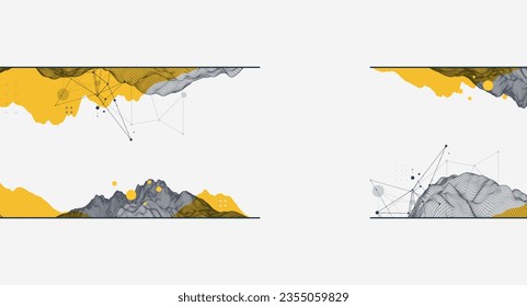 Resumen del fondo de montaña del alambre. Elementos artísticos modernos de ciencia o tecnología. Ilustración superficial. Vector