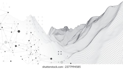 Resumen del fondo de montaña del alambre. Elementos artísticos modernos de ciencia o tecnología. Ilustración superficial. Vector