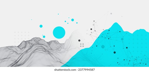 Abstract wireframe mountain background. Modern science or technology art elements. Surface illustration. Vector