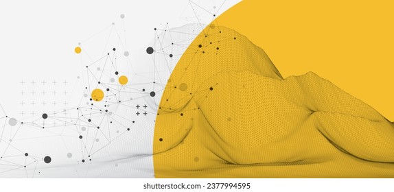 Abstract wireframe mountain background. Modern science or technology art elements. Surface illustration.