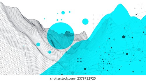 Abstract wireframe mountain background. Modern science or technology art elements. Surface illustration. Vector