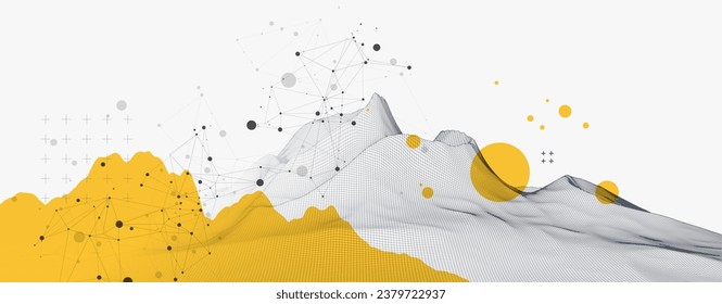 Resumen del fondo de montaña del alambre. Elementos artísticos modernos de ciencia o tecnología. Ilustración superficial.