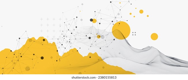 Abstract wireframe mountain background. Modern science or technology art elements. Surface illustration.