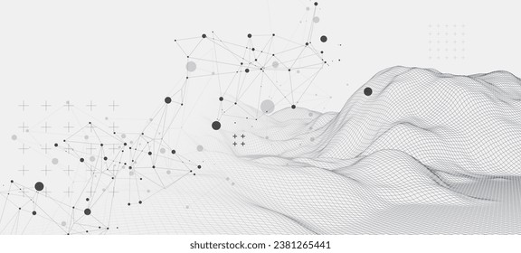 Abstract wireframe mountain background. Modern science or technology art elements. Surface illustration. Vector