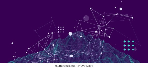 Abstract wireframe mountain background. Modern science or technology art elements. Surface illustration. Hand drawn vector.