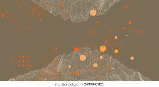 Resumen del fondo de montaña del alambre. Elementos artísticos modernos de ciencia o tecnología. Ilustración superficial. Vector dibujado a mano.