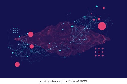 Resumen del fondo de montaña del alambre. Elementos artísticos modernos de ciencia o tecnología. Ilustración superficial. Vector dibujado a mano.