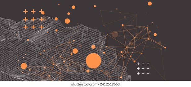 Resumen del fondo de montaña del alambre. Elementos artísticos modernos de ciencia o tecnología. Ilustración superficial. Vector dibujado a mano.