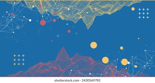 Abstract wireframe mountain background. Modern science or technology art elements. Surface illustration. Hand drawn vector.