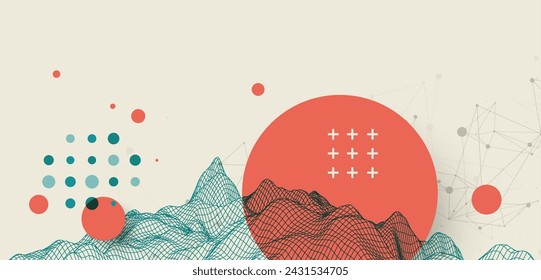 Abstract wireframe mountain background. Modern science or technology art elements. Surface illustration. Hand drawn vector.